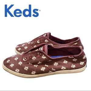 KEDS Women's Cotton Canvas Slip-on Burgundy White Sneakers 6